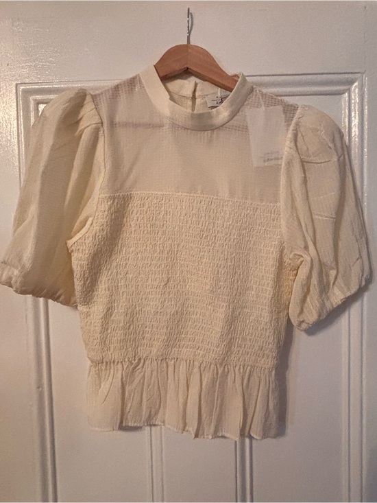 & Other Stories Tops - Light Cream Smocked Puff-Sleeve Top - & Other Stories